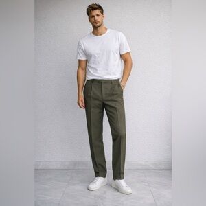 Zanella Men's Olive Dress Trousers. Wool. Made in Italy.
A6